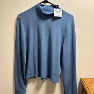 aerie Blue Long Sleeve Ribbed Turtleneck Tee